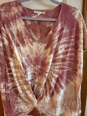 C&C California Mauve and Cream Tie-Dye Twist Front Top